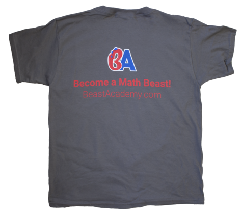 BA Shirt back with BA logo letters and Become a Math Beast Beast Academy dot com